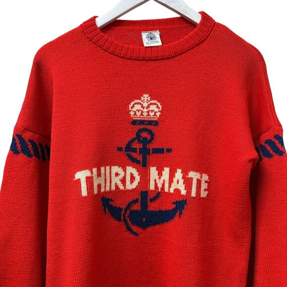 Vintage Blades Wool Sweater Medium Third Mate Anchor Graphic Red Nautical Sailor - Picture 2 of 13